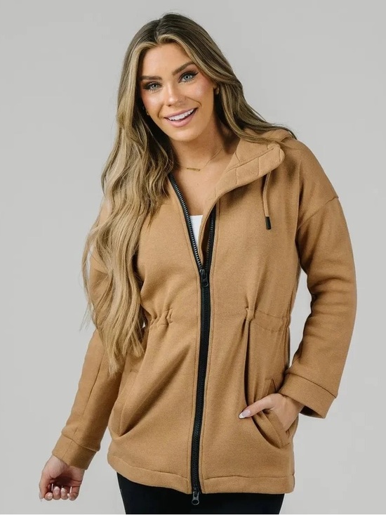ZYIA Tops - Zyia Camel Long Full Zip Hoodie Sweatshirt